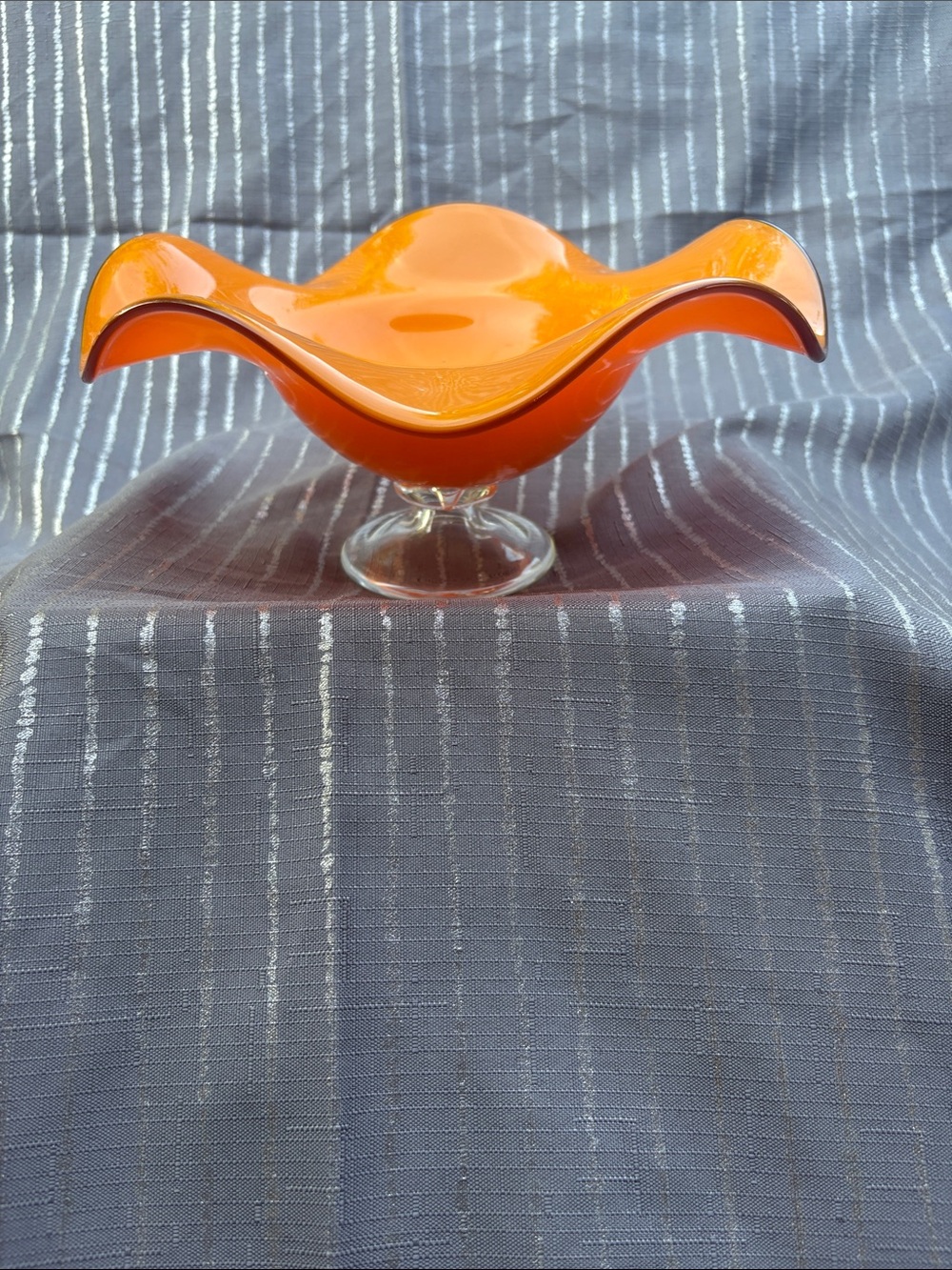 Orange Glass Pedestal Bowl - Decorative Home Accent